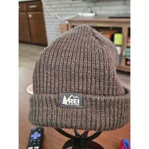 REI Co-op Beanie Unisex One Size Brown Wool Blend Ribbed Knit Logo Hat 119920